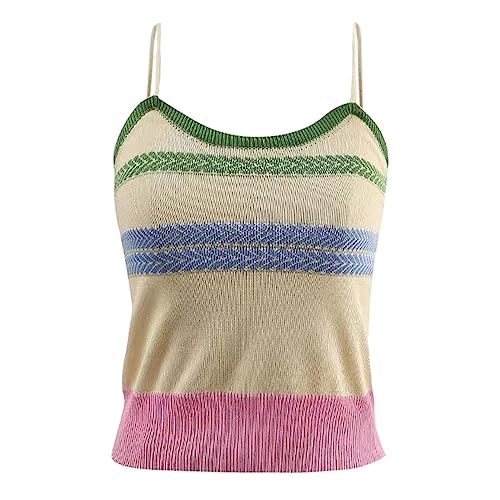 2025 Trendiges Tank-Top, ärmellos, Sommer, sexy, Mädchen, Zopfmuster, gestreift, gestrickte Innenweste, ärmelloses Top, bauchfreies Top mit Designs, beige, Einheitsgröße 2025 Trendiges Tank-Top, ärmellos, Sommer, sexy, Mädchen, Zopfmuster, gestreift, gestrickte Innenweste, ärmelloses Top, bauchfreies Top mit Designs, beige, Einheitsgröße von Generisch