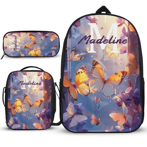 3-teiliges Rucksack-Set mit individuellem Namen, Schulrucksack, Schule, Grundschule, Rucksack, 3-teilig, mit Federmäppchen, Umhängetasche, Geschenk für 17 Jahre alte Jungen, Farbenfrohes Muster, von Generisch