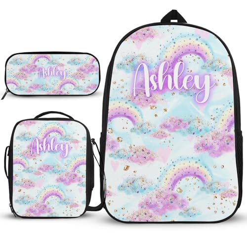 3-teiliges Rucksack-Set mit individuellem Namen, Schulrucksack, lustige Rucksäcke, Teenager, Mädchen, Rucksäcke für Mittelschule, 3-teilig, mit Bleistiftbeutel, Crossbody-Tasche, Geschenke für von Generisch