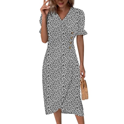 A Linie Kleid Sommer Damen Midi Sommerkleid V Ausschnitt Elegant Midikleid mit Blumen Sommerkleider Leicht Wickelkleid mit Knopfleiste Kleider Rüschen Kurzarm Kleid Vorne Kurz Hinten Lang A Linie Kleid Sommer Damen Midi Sommerkleid V Ausschnitt Elegant Midikleid mit Blumen Sommerkleider Leicht Wickelkleid mit Knopfleiste Kleider Rüschen Kurzarm Kleid Vorne Kurz Hinten Lang von Generisch