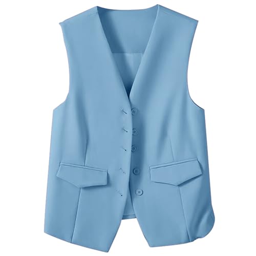 Ärmellose Anzugweste für Damen, Knopfleiste, formelle Weste, leicht, lässig, Business-Weste für Damen, modisch, schmale Passform, Blazer-Weste, perfekt für Büro und Schichtung, himmelblau, XXL Ärmellose Anzugweste für Damen, Knopfleiste, formelle Weste, leicht, lässig, Business-Weste für Damen, modisch, schmale Passform, Blazer-Weste, perfekt für Büro und Schichtung, himmelblau, XXL von Generisch