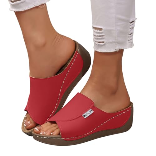 Badelatschen Damen 39, Pantoletten Damen Mit Fussbett Orthopädische Sandalen Vivastep Offene Sandals Women Slides Weite H Hausschuhe Plateau Sommer Schuhe Bequeme Sommerschuhe, Roter, 40 Badelatschen Damen 39, Pantoletten Damen Mit Fussbett Orthopädische Sandalen Vivastep Offene Sandals Women Slides Weite H Hausschuhe Plateau Sommer Schuhe Bequeme Sommerschuhe, Roter, 40 von Generisch
