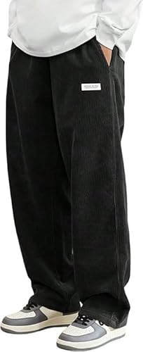 Baggy Hose Herren, Cordhose Herren Schwarz Stretch Weit Baggy Weites Bein Dehnbund - Haremshose Winter Japanische Hose Casual Lockere Männer Cord Hose mit Kordelzug Elastischer Taille Geradem Bein Baggy Hose Herren, Cordhose Herren Schwarz Stretch Weit Baggy Weites Bein Dehnbund - Haremshose Winter Japanische Hose Casual Lockere Männer Cord Hose mit Kordelzug Elastischer Taille Geradem Bein von Generisch