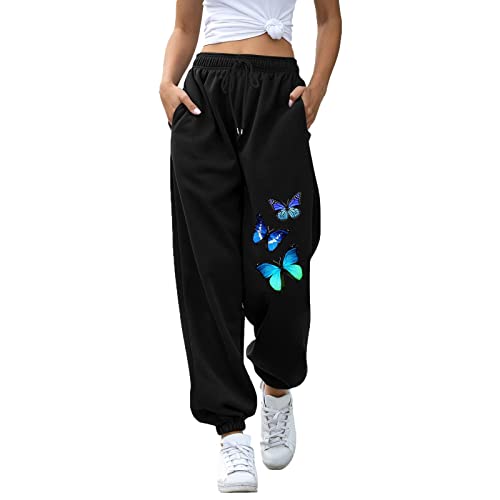 Baggy Jogginghose Damen - Jogginghose Damen Lange Baumwolle Loose Fit Sporthosen mit Taschen und Kordelzug Sweathose Damen Freizeithosen Hohe Taile Trainingshose (Verpackung MEHRWEG) von Generisch