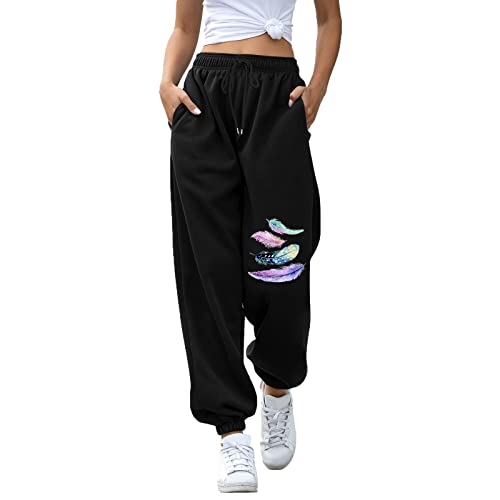 Baggy Jogginghose Damen - Jogginghose Damen Lange Baumwolle Loose Fit Sporthosen mit Taschen und Kordelzug Sweathose Damen Freizeithosen Hohe Taile Trainingshose (Verpackung MEHRWEG) von Generisch