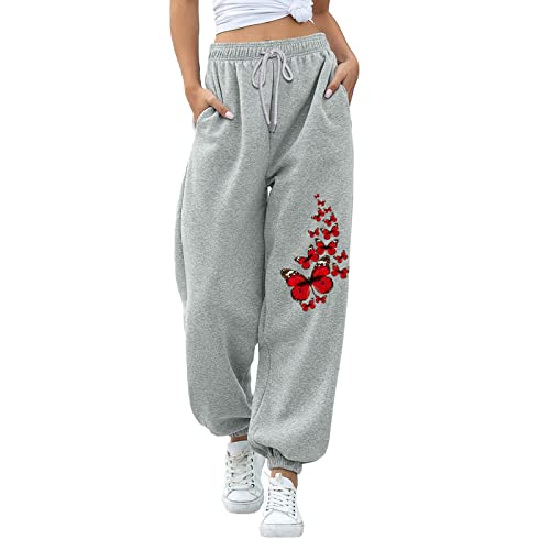 Baggy Jogginghose Damen - Jogginghose Damen Lange Baumwolle Loose Fit Sporthosen mit Taschen und Kordelzug Sweathose Damen Freizeithosen Hohe Taile Trainingshose (Verpackung MEHRWEG) von Generisch