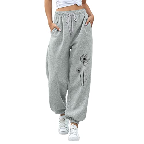 Baggy Jogginghose Damen - Jogginghose Damen Lange Baumwolle Loose Fit Sporthosen mit Taschen und Kordelzug Sweathose Damen Freizeithosen Hohe Taile Trainingshose (Verpackung MEHRWEG) von Generisch