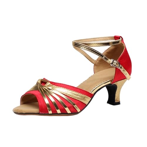 Ballerinas aus Leder für Damen, hoher Absatz, weiche Sandalen, Größe 38, rot, 7 UK 3X-Narrow Ballerinas aus Leder für Damen, hoher Absatz, weiche Sandalen, Größe 38, rot, 7 UK 3X-Narrow von Generisch