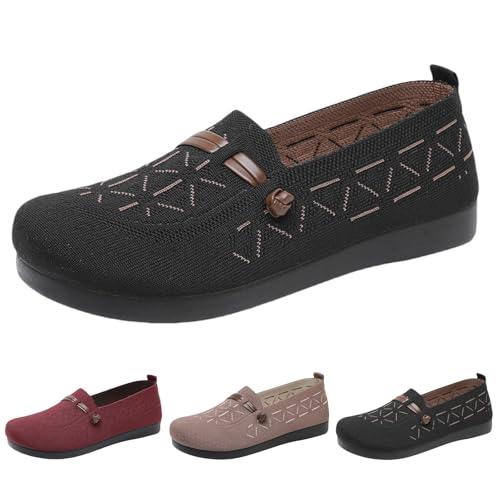 Bequeme Damen-Slipper zum Reinschlüpfen, flach, für Arbeit, Büro, Pumps, flache Loafer, Memory-Schaum, atmungsaktiv, Wanderschuhe mit Luftpolster, Netzstoff, Retro-Loafer, knöchelfreie Strickschuhe Bequeme Damen-Slipper zum Reinschlüpfen, flach, für Arbeit, Büro, Pumps, flache Loafer, Memory-Schaum, atmungsaktiv, Wanderschuhe mit Luftpolster, Netzstoff, Retro-Loafer, knöchelfreie Strickschuhe von Generisch