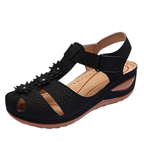 Bequeme Hohlsohle, runde Knöchelzehensandalen, weich, für Damen, Mädchen, Freizeitschuhe, Erd-Sandalen, Schwarz , 39.5 EU von Generisch