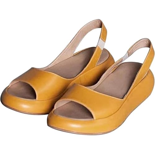 Bequeme Plateau-Sandalen für Damen, bequeme flache Sandalen, Fußgewölbe-Design, orthopädische Hausschuhe, gelb, 39 EU Bequeme Plateau-Sandalen für Damen, bequeme flache Sandalen, Fußgewölbe-Design, orthopädische Hausschuhe, gelb, 39 EU von Generisch