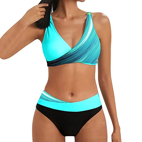 Generisch Bikini Damen Set Push Up Sexy V Ausschnitt Bauchweg Bademode Zweiteiler Damen Sommer High Waist Bikini Große Brüste Bikini-Sets Teenager Mädchen überkreuztes Blumenmuster Swimsuit von Generisch