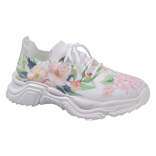 Blumen-Sneaker für Damen, Mesh-Sneaker, elastische Turnschuhe, athletische Laufschuhe, Sport, Walking-Sneaker, leichte Tennisschuhe, Workout, Freizeit, Fitnessstudio, Joggingschuhe, mintgrün, 41 EU von Generisch