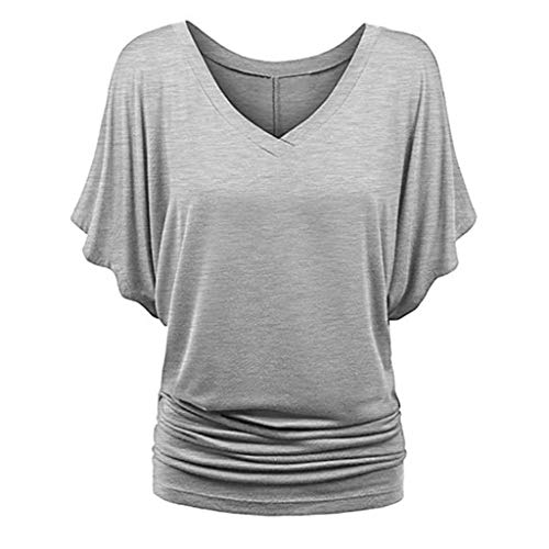 Bluse Damen Shirt Fledermaus V-Ausschnitt Blusenshirt Ruffles Kurzarm Bluse Tunika Übergröße Elegant Oberteile Locker Lässig Tops Bluse Damen Shirt Fledermaus V-Ausschnitt Blusenshirt Ruffles Kurzarm Bluse Tunika Übergröße Elegant Oberteile Locker Lässig Tops von Generisch