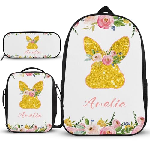 Büchertaschen-Set, individueller Namen, Schulrucksack, niedliche Tasche, Schulrucksäcke für Mädchen, 3-teiliges Set mit Federmäppchen, Crossbody-Tasche, Geschenke für 11-jährige Mädchen, Farbenfrohes von Generisch