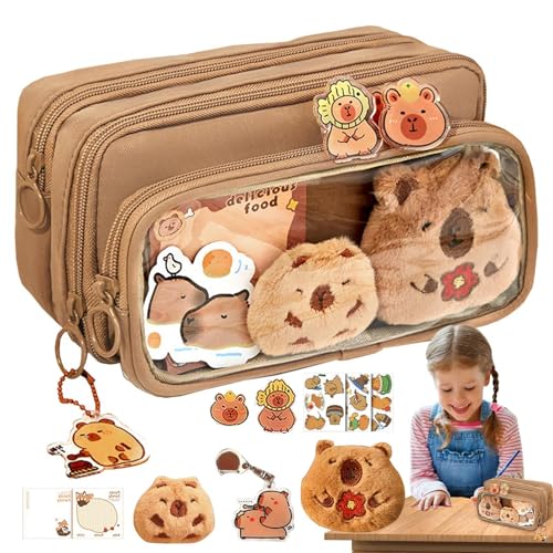 Capybara Plüsch-Federmäppchen, niedliches transparentes Federmäppchen, großes Fassungsvermögen, Capybara-Bleistifttasche, große Kapazität, mehrschichtige Tasche, mit Haftnotizen, Aufklebern, Pins für Capybara Plüsch-Federmäppchen, niedliches transparentes Federmäppchen, großes Fassungsvermögen, Capybara-Bleistifttasche, große Kapazität, mehrschichtige Tasche, mit Haftnotizen, Aufklebern, Pins für von Generisch