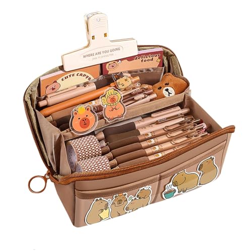 Capybara Schreibwaren-Set – Entzückendes großes Federmäppchen | Multifunktionaler Stift-Organizer mit Stiften, Aufklebern, Binder-Clips, Haftnotizen, Washshi-Klebeband, breite Öffnung, Federmäppchen Capybara Schreibwaren-Set – Entzückendes großes Federmäppchen | Multifunktionaler Stift-Organizer mit Stiften, Aufklebern, Binder-Clips, Haftnotizen, Washshi-Klebeband, breite Öffnung, Federmäppchen von Generisch