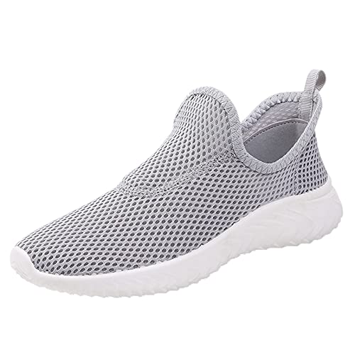 Chunky Sneakers für Damen | Damen-Slip-On-Sneaker aus Netzstoff, einfarbig, niedriges Oberteil, Trainingsschuhe für Damen, leicht, atmungsaktiv, mit Luftpolster, Stretch, Outdoor-Fitnessschuhe, grau, von Generisch