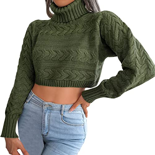 Crop Pullover Damen Strickpullover Sexy Kurz Geschnittene Pullover mit Rundhalsausschnitt Langarm Sweatshirt Elegant Strickpulli von Generisch