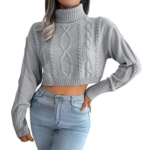 Crop Pullover Damen Strickpullover Sexy Kurz Geschnittene Pullover mit Rundhalsausschnitt Langarm Sweatshirt Elegant Strickpulli von Generisch