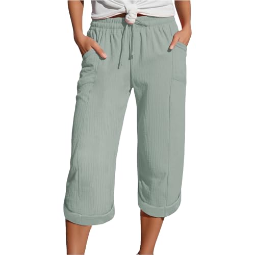 Damen 2025 Sommer Leinen Capri Shorts Beach Hosen Mit Taschen Sommerhose Leicht Stoffhose Kleid Stretch Gerades Bein Kordelzug Leinenhose Bluse,S-5XL Damen 2025 Sommer Leinen Capri Shorts Beach Hosen Mit Taschen Sommerhose Leicht Stoffhose Kleid Stretch Gerades Bein Kordelzug Leinenhose Bluse,S-5XL von Generisch
