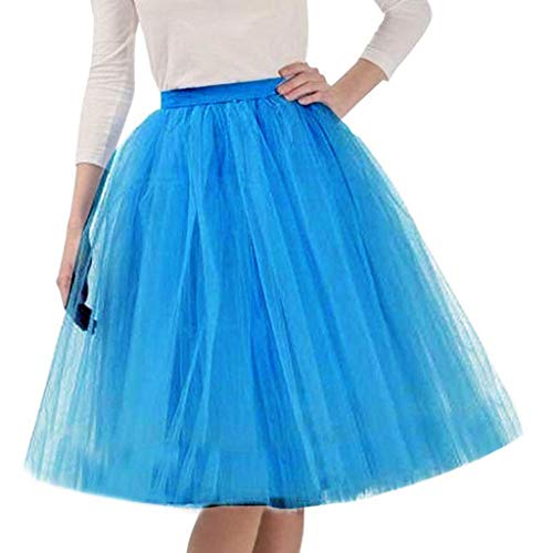 Damen A-Linie knielang Abschlussball Party Tüll Tutu Rock, 25,5'' Tüll Feenrock Elastisches Mesh mehrlagiges Tuturock Hochzeit, Elastische Taille Midirock, Plissee Petticoat Mädchen Abschlussball Rock von Generisch