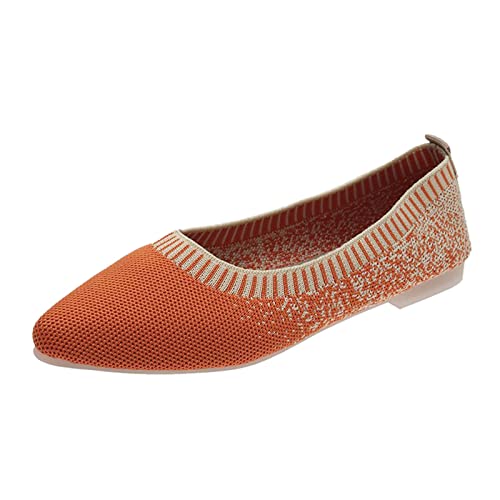 Damen Ballerina Flache Weich Schuhe Runde Zehe Atmungsaktiver weicher Boden weiblich Mutterschuhe Weich Niedriger Keil Slip On Walking für Frauen (ZA1-Orange, 37) von Generisch