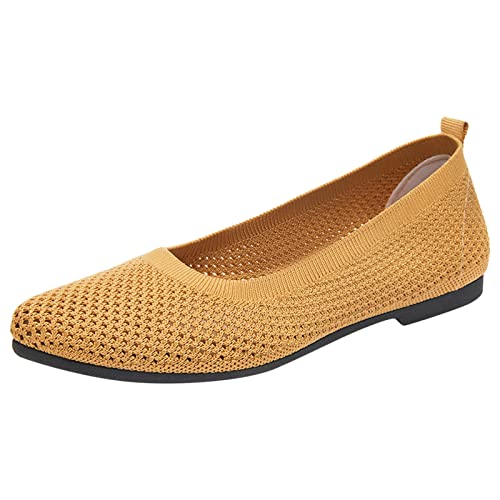 Damen Ballerinas Slip On Knit Kleid Walking Schuhe Slip On Ballettschuhe Damenschuhe Hochzeits Loafers Mary Jane Schuhe Weicher Rutschfester Gummisohle (Yellow, 38) von Generisch