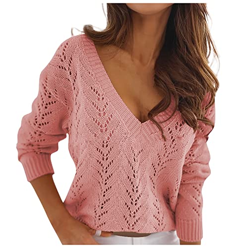 Damen Basic Strickpullover Grobstrick Pullover 3/4 Ärmel Bluse Lose Länger Geschnitten Slim Fitting Hem Pullover von Generisch