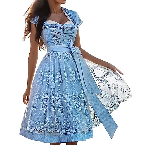 Damen Dirndl Kleid Dirndl Damen Set 3 Teilig Spitzen Damen Trachtenkleid Mit Eckigem Ausschnitt Traditionelle Bayerische Karnevalsparty Bierfest Mädchen Kostüm Oktoberfest Dirndl von Generisch