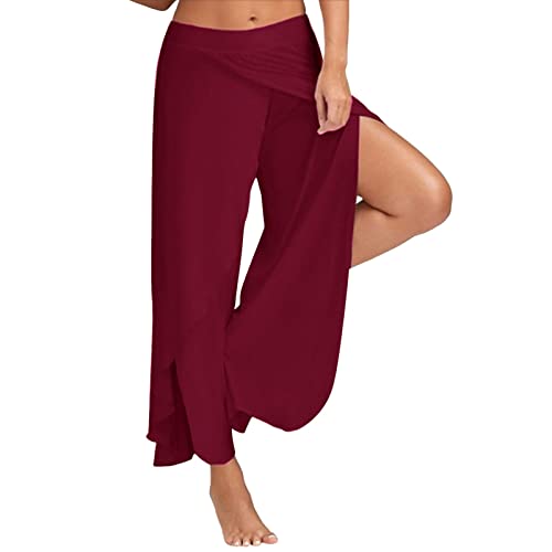 Damen Haremshose Hohe Taille Schlitz Pumphose Sweatshose mit Weitem Bein Einfarbig Jogginghosen Lose Leichte Freizeithosen Casaul Sommer Yogahosen mit Elastisch Bund von Generisch