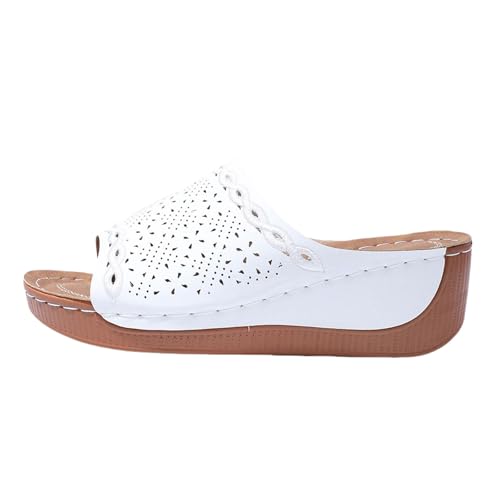 Damen Hausschuhe Sommer Retro Runde Zehen Hohl Keilabsatz Slip-On Leichte Atmungsaktive und Bequeme Casual Sandalen Damen Sommerschuhe, weiß, 37.5 EU Damen Hausschuhe Sommer Retro Runde Zehen Hohl Keilabsatz Slip-On Leichte Atmungsaktive und Bequeme Casual Sandalen Damen Sommerschuhe, weiß, 37.5 EU von Generisch