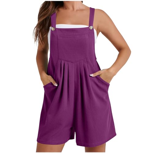 Damen-Jumpsuits, ärmellos, Strampler für Damen, kurzer Strampler für Damen, elegante Hose mit weitem Bein, kurz, plissiert, lockere Schultergurte, verstellbare Doppeltaschen, Overall, Taschen, Damen-Jumpsuits, ärmellos, Strampler für Damen, kurzer Strampler für Damen, elegante Hose mit weitem Bein, kurz, plissiert, lockere Schultergurte, verstellbare Doppeltaschen, Overall, Taschen, von Generisch