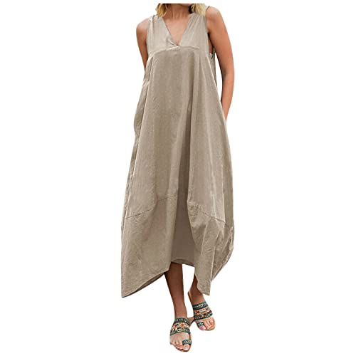 Damen Kleider Sommer Lang Ärmellos Sommerkleid Damen Elegant V Ausschnitt Maxikleid Rückenfrei mit Masche Hinten Ballonkleid mit Taschen Sommerkleider Damen Leicht Und Luftig Strandkleid Weit Damen Kleider Sommer Lang Ärmellos Sommerkleid Damen Elegant V Ausschnitt Maxikleid Rückenfrei mit Masche Hinten Ballonkleid mit Taschen Sommerkleider Damen Leicht Und Luftig Strandkleid Weit von Generisch