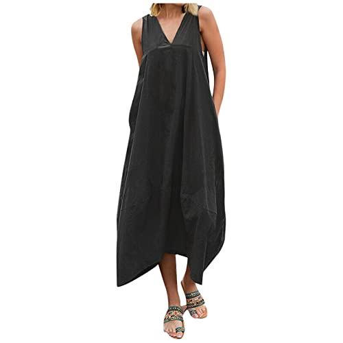 Damen Kleider Sommer Lang Ärmellos Sommerkleid Damen Elegant V Ausschnitt Maxikleid Rückenfrei mit Masche Hinten Ballonkleid mit Taschen Sommerkleider Damen Leicht Und Luftig Strandkleid Weit Damen Kleider Sommer Lang Ärmellos Sommerkleid Damen Elegant V Ausschnitt Maxikleid Rückenfrei mit Masche Hinten Ballonkleid mit Taschen Sommerkleider Damen Leicht Und Luftig Strandkleid Weit von Generisch