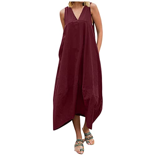 Damen Kleider Sommer Lang Ärmellos Sommerkleid Damen Elegant V Ausschnitt Maxikleid Rückenfrei mit Masche Hinten Ballonkleid mit Taschen Sommerkleider Damen Leicht Und Luftig Strandkleid Weit Damen Kleider Sommer Lang Ärmellos Sommerkleid Damen Elegant V Ausschnitt Maxikleid Rückenfrei mit Masche Hinten Ballonkleid mit Taschen Sommerkleider Damen Leicht Und Luftig Strandkleid Weit von Generisch