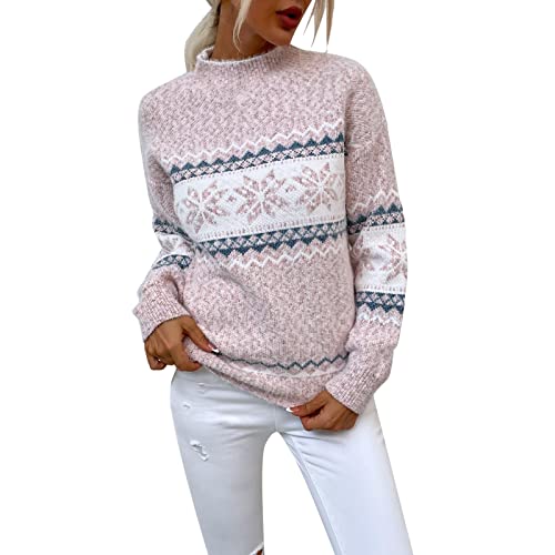 Damen Langarm Shirts Atmungsaktiv Damen Weihnachtsschneeflocke Pullover Rollkragen Vintage Holiday Strickpullover Pullover Norwegerpullover Für Damen von Generisch