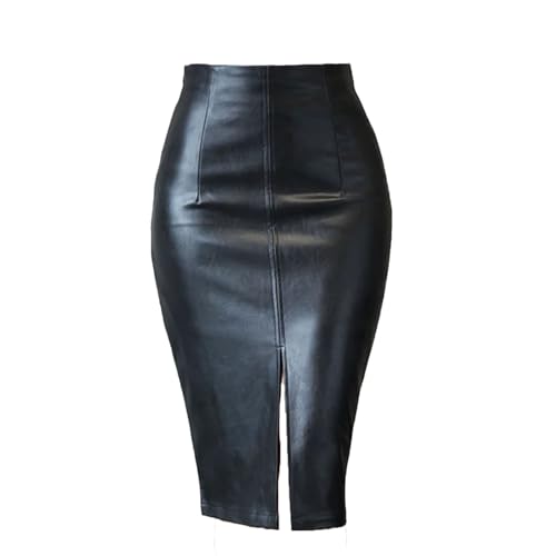 Damen Midi-Bleistiftrock aus PU-Leder, sexy Verpackung, Hüftschlitz vorne, für Büro, Schwarz , XXL Damen Midi-Bleistiftrock aus PU-Leder, sexy Verpackung, Hüftschlitz vorne, für Büro, Schwarz , XXL von Generisch