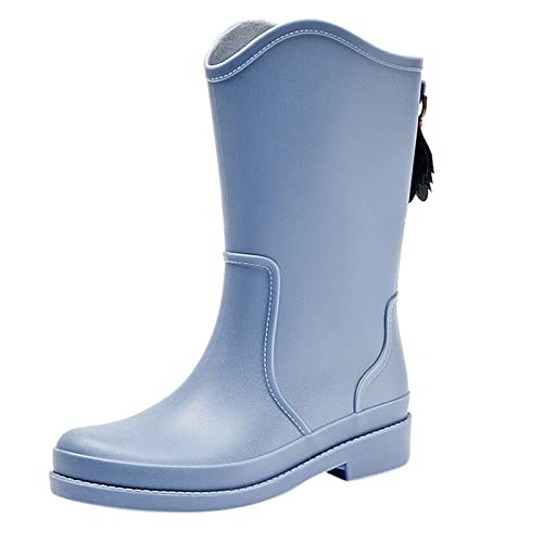 Damen Mode Regenschuhe Außenschuhe Küche Gummischuhe Weiche Unterseite Bequem Mittelrohr Regenstiefel Jungen Regenschuhe, blau, 39.5 EU von Generisch