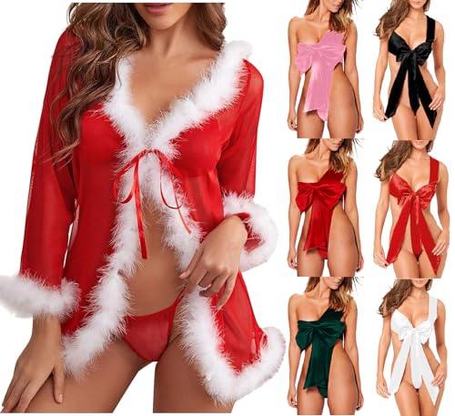 Damen Negligee Weihnachten Sexy Spitze Dessous Weihnachts Lingerie Festival Unterwäsche Vorne Offen Reizwäsche Babydoll Christmas Kostüm Nachtwäsche mit G-String Damen Negligee Weihnachten Sexy Spitze Dessous Weihnachts Lingerie Festival Unterwäsche Vorne Offen Reizwäsche Babydoll Christmas Kostüm Nachtwäsche mit G-String von Generisch