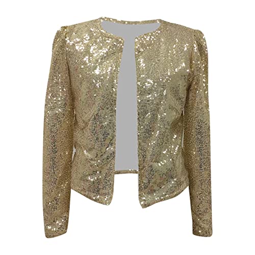 Damen Pailletten Cardigan Jacke Langarm Glitzer Bomberjacke Party Club Kurze Jacke Casual Mode Leicht Blazer Jacke Strickjacke Bolero Abendjacke Bluse Eleganter Blazer Kurz Oberteile Kurz Sakko von Generisch