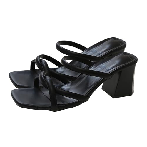 Damen Pantoletten Mit Absatz Elegant | Sandalen Elegant Und Bequem Offener Zeh Sandalen Quadratische Sandalen Breiter Absatz Sommerschuhe Lässige Sandalen Vintage Riemchensandalen Boho Slides von Generisch