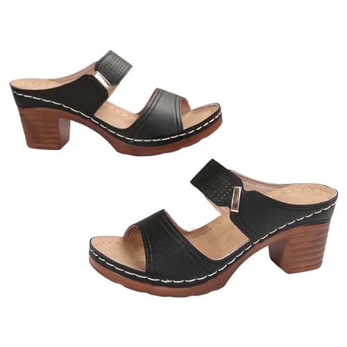 Damen-Pantoletten mit niedrigem Blockabsatz, rückenfrei, zwei Riemen, Freizeitschuhe, Schlupfschuhe, Keilabsatz, römische Hausschuhe, klobiger Absatz, offene Zehen, Wanderschuhe für Sommer, Outdoor Damen-Pantoletten mit niedrigem Blockabsatz, rückenfrei, zwei Riemen, Freizeitschuhe, Schlupfschuhe, Keilabsatz, römische Hausschuhe, klobiger Absatz, offene Zehen, Wanderschuhe für Sommer, Outdoor von Generisch