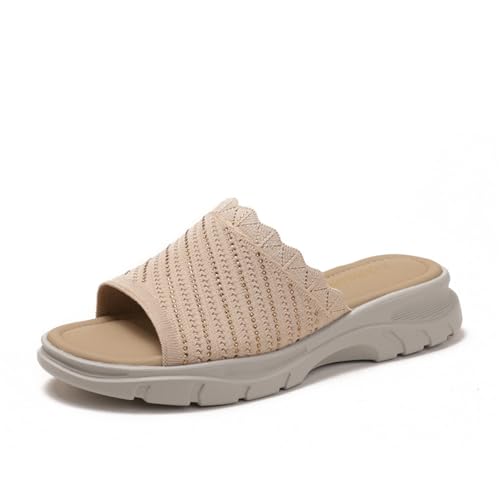 Damen Plateau-Sandalen mit Keilabsatz, Strandsandalen, gestricktes Obermaterial, Strass-Dekor, Slipper, lässig, Outdoor-Wanderschuhe, beige, 36 EU Damen Plateau-Sandalen mit Keilabsatz, Strandsandalen, gestricktes Obermaterial, Strass-Dekor, Slipper, lässig, Outdoor-Wanderschuhe, beige, 36 EU von Generisch