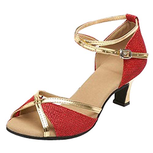 Damen Prom Dance Square Latein Ballsaal Schuhe Tanzschuhe Damen Mittelabsätze Flache Plateau Sandalen, rot, 39.5 EU Damen Prom Dance Square Latein Ballsaal Schuhe Tanzschuhe Damen Mittelabsätze Flache Plateau Sandalen, rot, 39.5 EU von Generisch