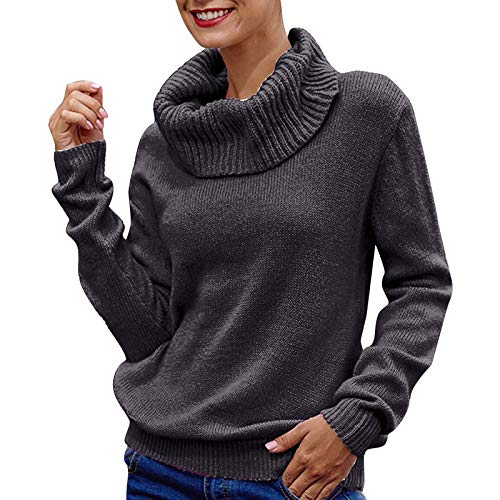 Damen Pullover Herbst Strick Sweater Oversize Pulli Grobstrick/Feinstrick Strick Oberteile Langarm Damenpullover Warm Sweatshirt Strickpulli Elegant Strickpullover Rollkragen Sweatshirt Ohne Kapuze von Generisch