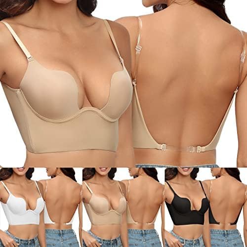 Damen Push Up BH Vorderverschluss mit Bügel Soft T Shirt Tiefen Ausschnitt BHS Neckholder Gepolsterter BHS U-förmiger Rücken Unterwäsche Abnehmbar Träger von Generisch