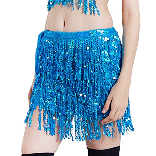 Damen Rock Pailletten Quasten Rock Rave Rock Bauchtanz Karneval Kostüm Bauchtanz Mini Rock für Frauen Mädchen Pailletten Quasten Rock Rave Fransenrock Rock für Bauchtanz Festival (BU1, Einheitsgröße) von Generisch