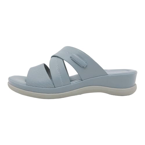 Damen-Sandalen, Größe 47, elegante Wandersandalen, niedriger klobiger Absatz, Strandschuhe, abgeschrägte Unterseite, Retro-Sandalen, gepolsterte Ledersandalen, blau, 38 EU von Generisch