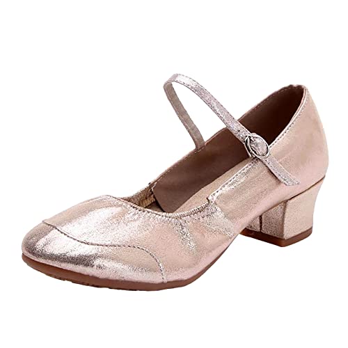 Damen-Sandalen, einfarbig, Schnalle, volle Sohle, Gummi, niedriger Absatz, dicker Absatz, Tanzschuhe, Sandale, Earth Bonfire, rose gold, 36.5 EU von Generisch